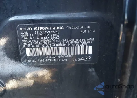 2015 Mitsubishi Mirage De/Rf z USA, uszkodzony, nr VIN ML32A3HJ6FH008850